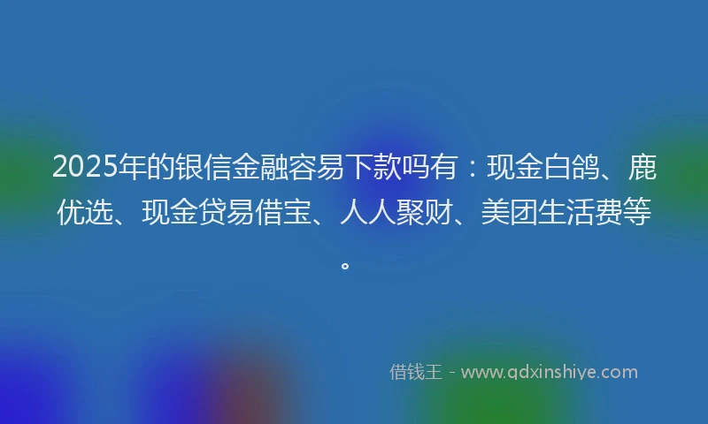 2025年的银信金融容易下款吗有：现金白鸽、鹿优选、现金贷易借宝、人人聚财、美团生活费等。