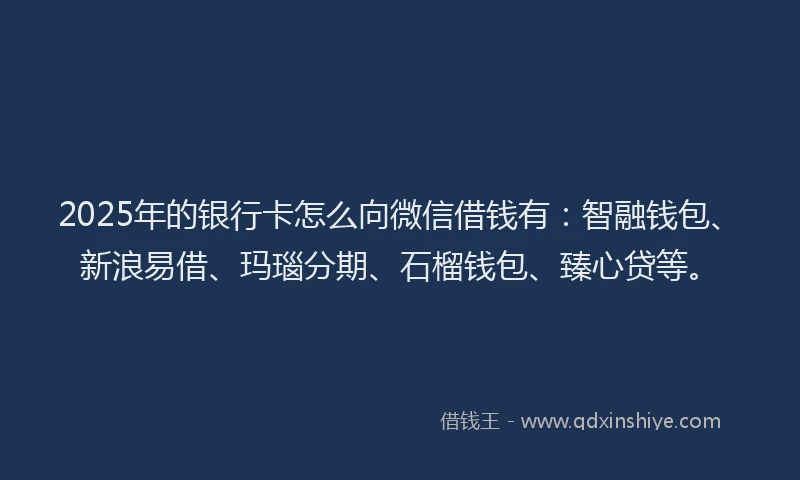 2025年的银行卡怎么向微信借钱有：智融钱包、新浪易借、玛瑙分期、石榴钱包、臻心贷等。
