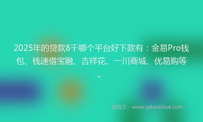 2025年的贷款8千哪个平台好下款有：金易Pro钱包、钱速借宝融、吉祥花、一川商城、优易购等。