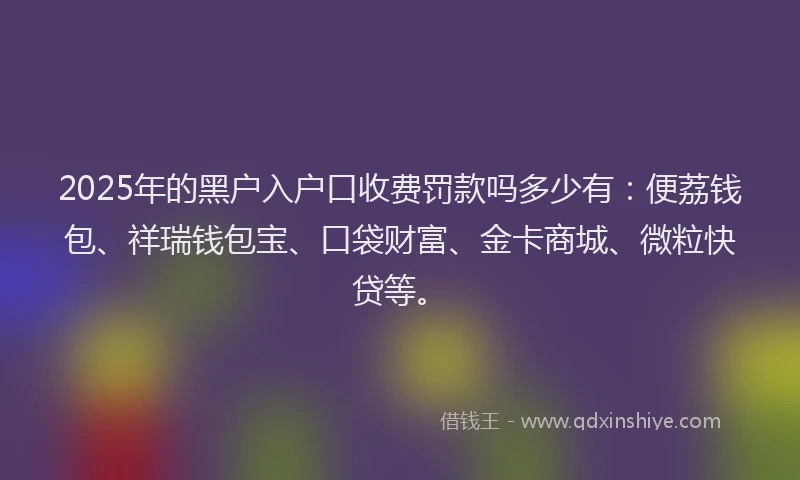 2025年的黑户入户口收费罚款吗多少有：便荔钱包、祥瑞钱包宝、口袋财富、金卡商城、微粒快贷等。