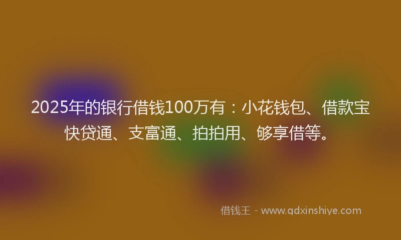 2025年的银行借钱100万有：小花钱包、借款宝快贷通、支富通、拍拍用、够享借等。