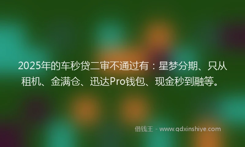 2025年的车秒贷二审不通过有：星梦分期、只从租机、金满仓、迅达Pro钱包、现金秒到融等。
