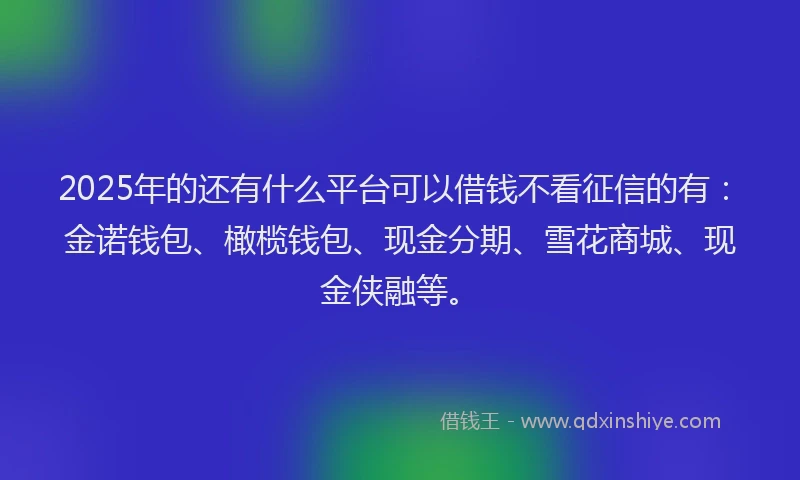 2025年的还有什么平台可以借钱不看征信的有：金诺钱包、橄榄钱包、现金分期、雪花商城、现金侠融等。