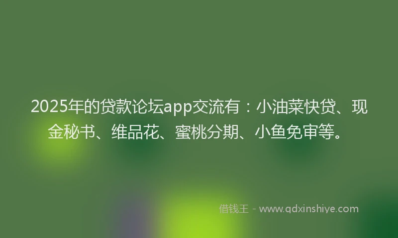 2025年的贷款论坛app交流有：小油菜快贷、现金秘书、维品花、蜜桃分期、小鱼免审等。