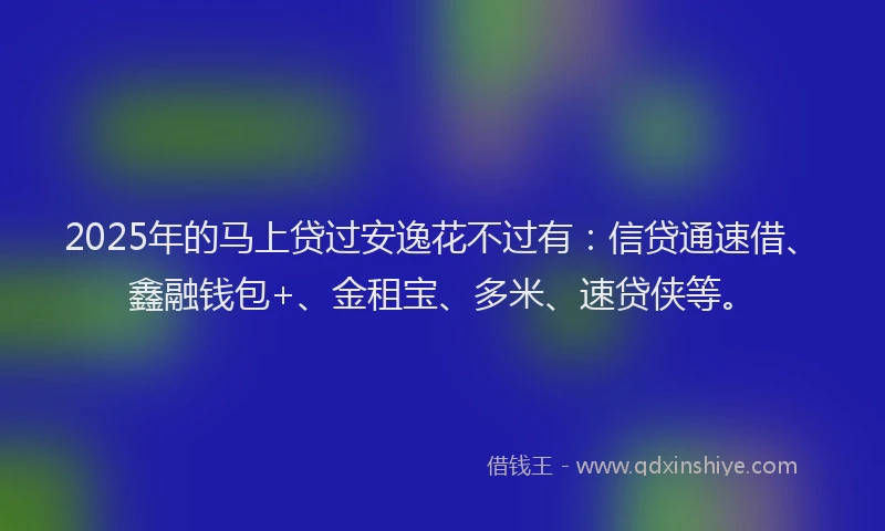 2025年的马上贷过安逸花不过有：信贷通速借、鑫融钱包+、金租宝、多米、速贷侠等。