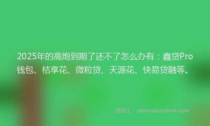 2025年的高炮到期了还不了怎么办有：鑫贷Pro钱包、桔享花、微粒贷、天源花、快易贷融等。