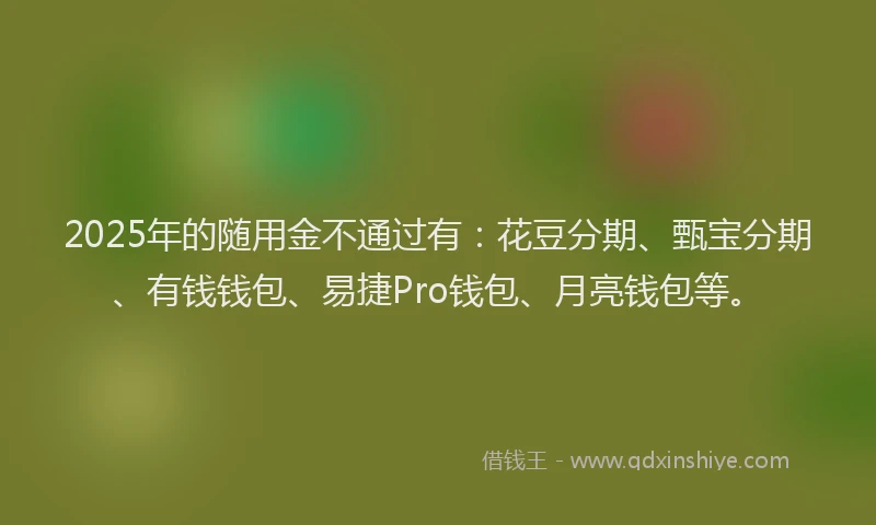 2025年的随用金不通过有：花豆分期、甄宝分期、有钱钱包、易捷Pro钱包、月亮钱包等。