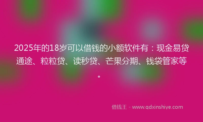 2025年的18岁可以借钱的小额软件有：现金易贷通途、粒粒贷、读秒贷、芒果分期、钱袋管家等。