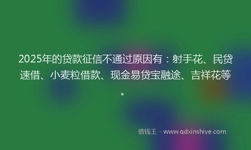 2025年的贷款征信不通过原因有：射手花、民贷速借、小麦粒借款、现金易贷宝融途、吉祥花等。