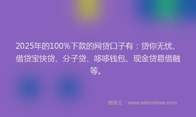 2025年的100%下款的网贷口子有：贷你无忧、借贷宝快贷、分子贷、哆哆钱包、现金贷易借融等。