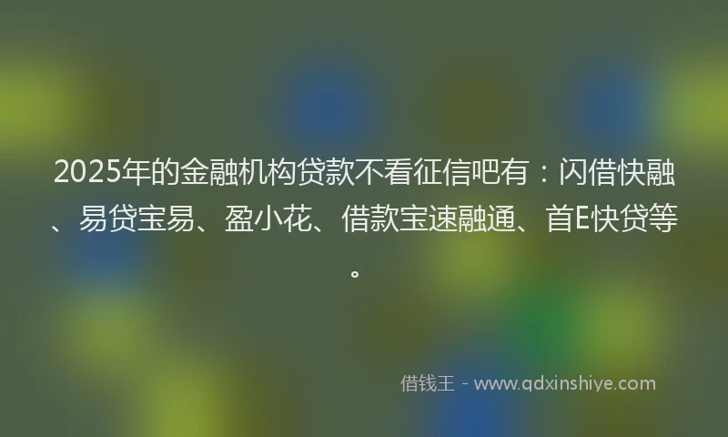 2025年的金融机构贷款不看征信吧有：闪借快融、易贷宝易、盈小花、借款宝速融通、首E快贷等。
