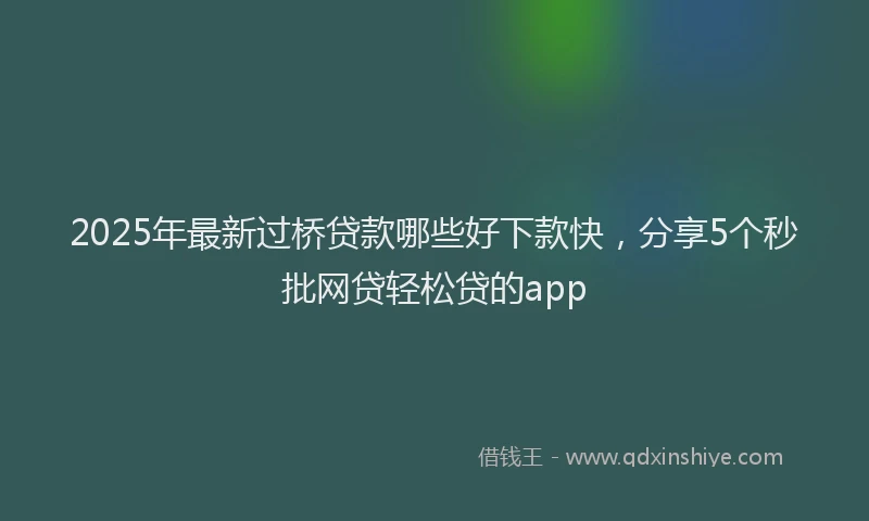 2025年最新过桥贷款哪些好下款快，分享5个秒批网贷轻松贷的app