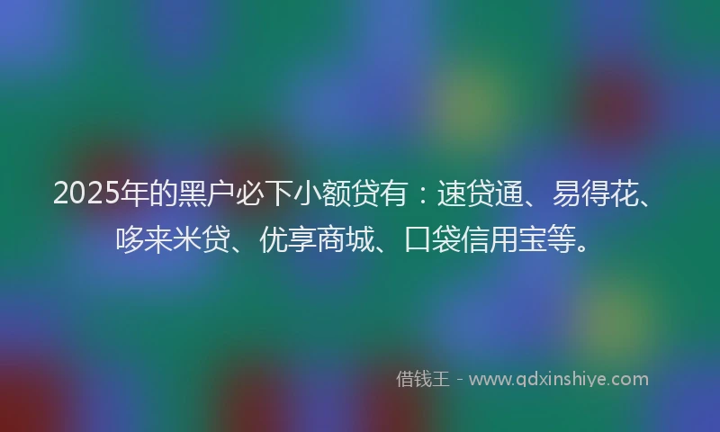 2025年的黑户必下小额贷有：速贷通、易得花、哆来米贷、优享商城、口袋信用宝等。
