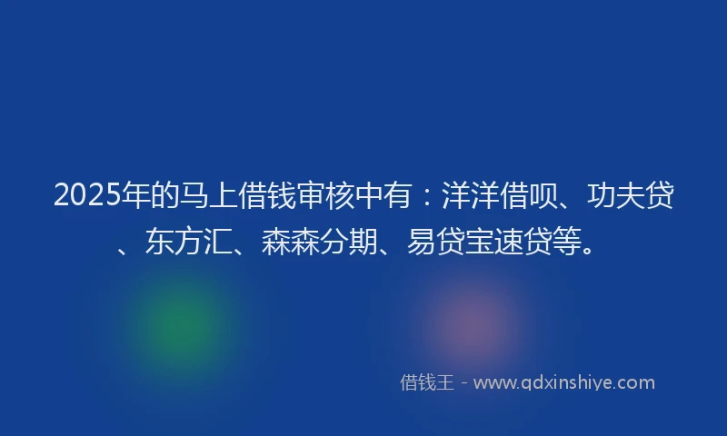 2025年的马上借钱审核中有：洋洋借呗、功夫贷、东方汇、森森分期、易贷宝速贷等。