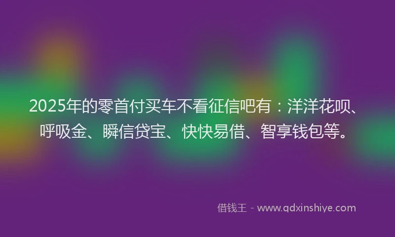 2025年的零首付买车不看征信吧有：洋洋花呗、呼吸金、瞬信贷宝、快快易借、智享钱包等。