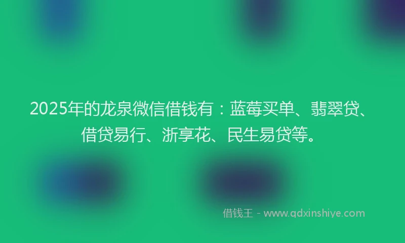 2025年的龙泉微信借钱有：蓝莓买单、翡翠贷、借贷易行、浙享花、民生易贷等。