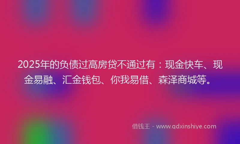 2025年的负债过高房贷不通过有：现金快车、现金易融、汇金钱包、你我易借、森泽商城等。