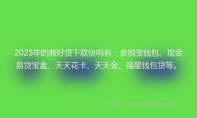 2025年的鼎好贷下款快吗有：金悦宝钱包、现金易贷宝盒、天天花卡、天天金、福星钱包贷等。