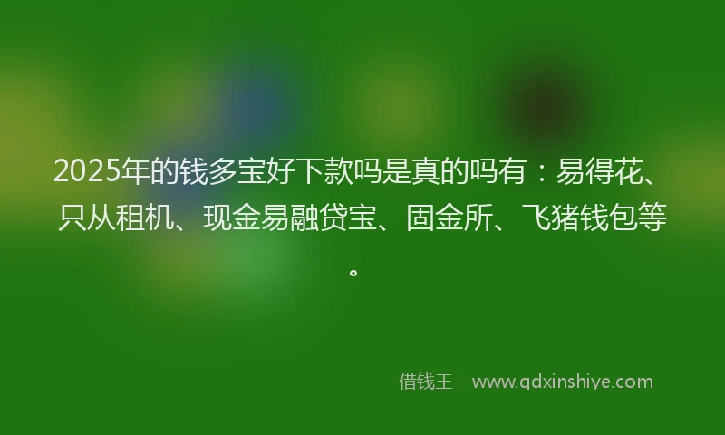 2025年的钱多宝好下款吗是真的吗有：易得花、只从租机、现金易融贷宝、固金所、飞猪钱包等。