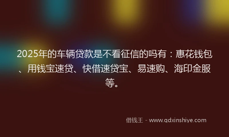 2025年的车辆贷款是不看征信的吗有：惠花钱包、用钱宝速贷、快借速贷宝、易速购、海印金服等。