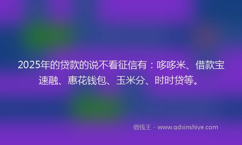 2025年的贷款的说不看征信有：哆哆米、借款宝速融、惠花钱包、玉米分、时时贷等。