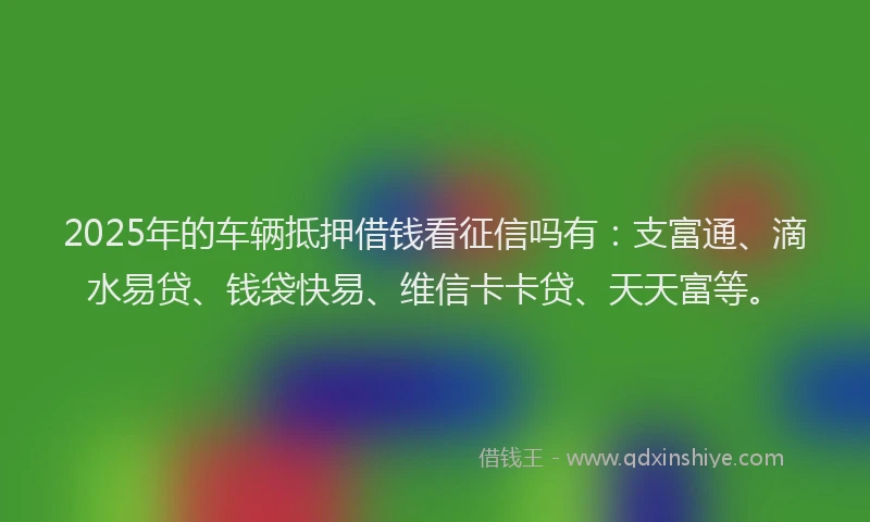 2025年的车辆抵押借钱看征信吗有：支富通、滴水易贷、钱袋快易、维信卡卡贷、天天富等。