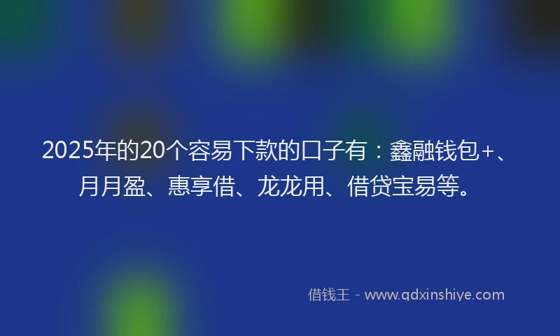 2025年的20个容易下款的口子有：鑫融钱包+、月月盈、惠享借、龙龙用、借贷宝易等。