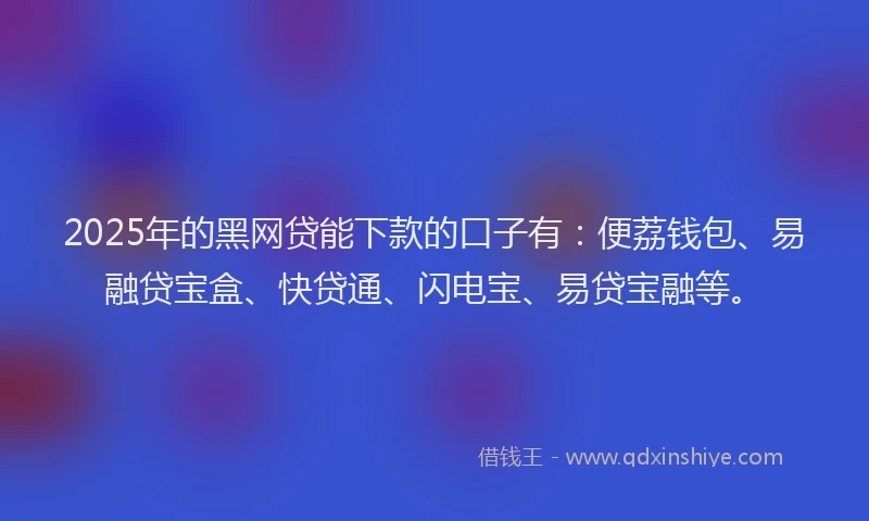 2025年的黑网贷能下款的口子有：便荔钱包、易融贷宝盒、快贷通、闪电宝、易贷宝融等。