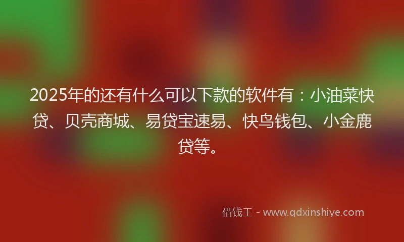 2025年的还有什么可以下款的软件有：小油菜快贷、贝壳商城、易贷宝速易、快鸟钱包、小金鹿贷等。