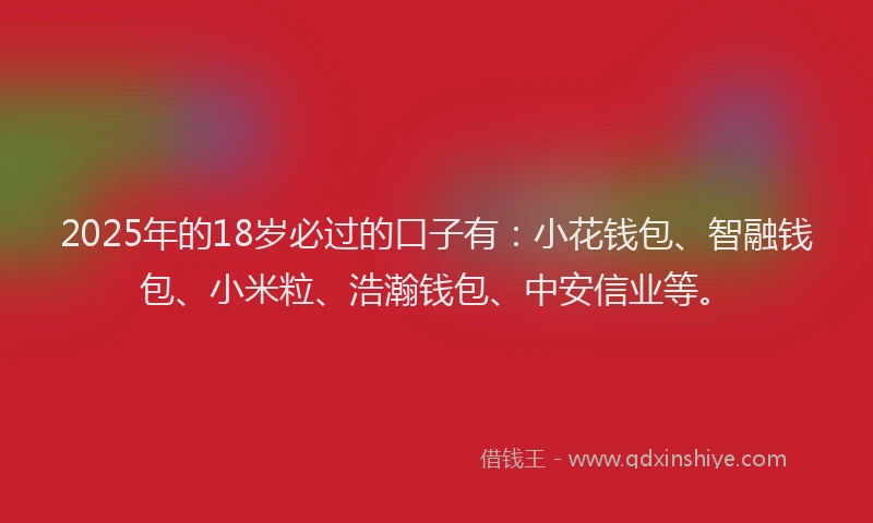 2025年的18岁必过的口子有：小花钱包、智融钱包、小米粒、浩瀚钱包、中安信业等。
