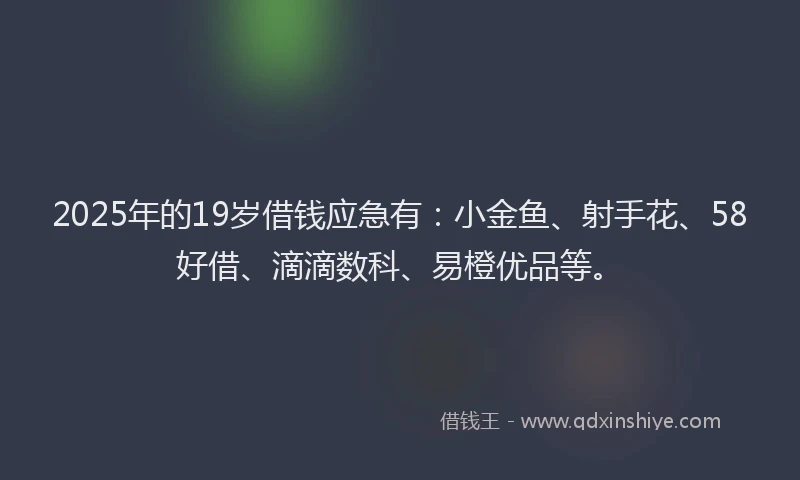 2025年的19岁借钱应急有：小金鱼、射手花、58好借、滴滴数科、易橙优品等。