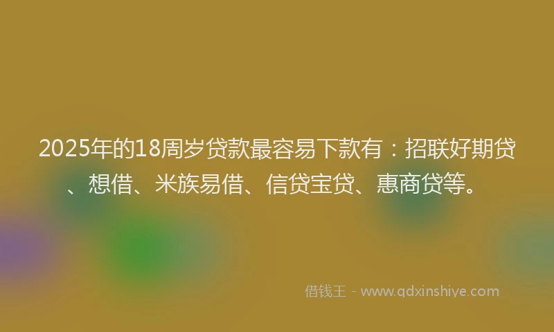 2025年的18周岁贷款最容易下款有：招联好期贷、想借、米族易借、信贷宝贷、惠商贷等。