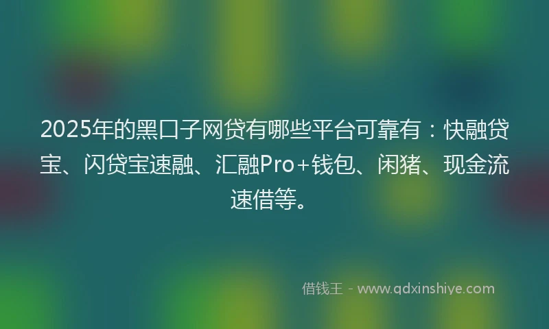 2025年的黑口子网贷有哪些平台可靠有：快融贷宝、闪贷宝速融、汇融Pro+钱包、闲猪、现金流速借等。