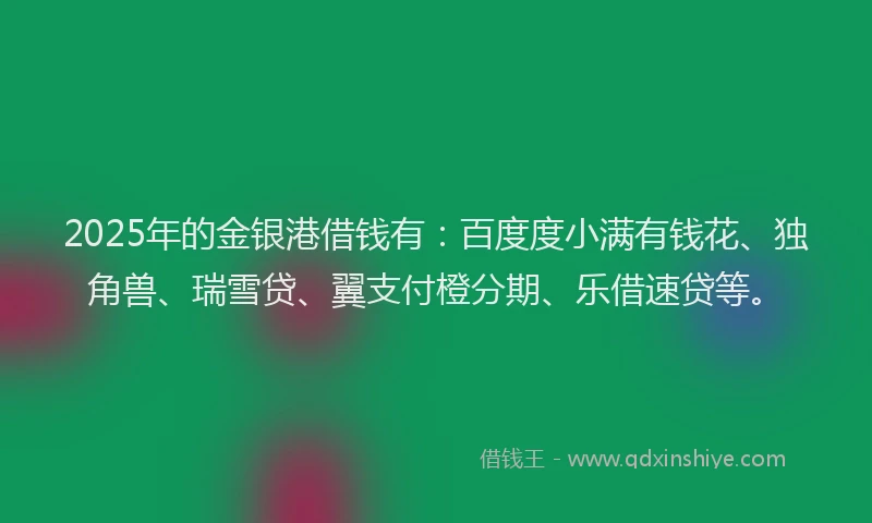 2025年的金银港借钱有：百度度小满有钱花、独角兽、瑞雪贷、翼支付橙分期、乐借速贷等。
