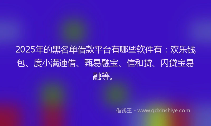 2025年的黑名单借款平台有哪些软件有：欢乐钱包、度小满速借、甄易融宝、信和贷、闪贷宝易融等。