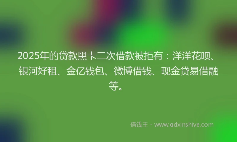 2025年的贷款黑卡二次借款被拒有：洋洋花呗、银河好租、金亿钱包、微博借钱、现金贷易借融等。