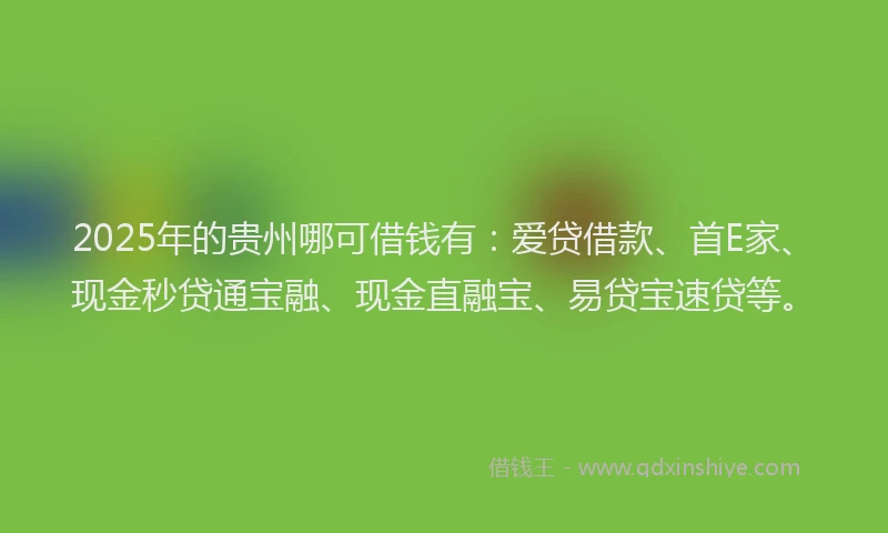 2025年的贵州哪可借钱有：爱贷借款、首E家、现金秒贷通宝融、现金直融宝、易贷宝速贷等。