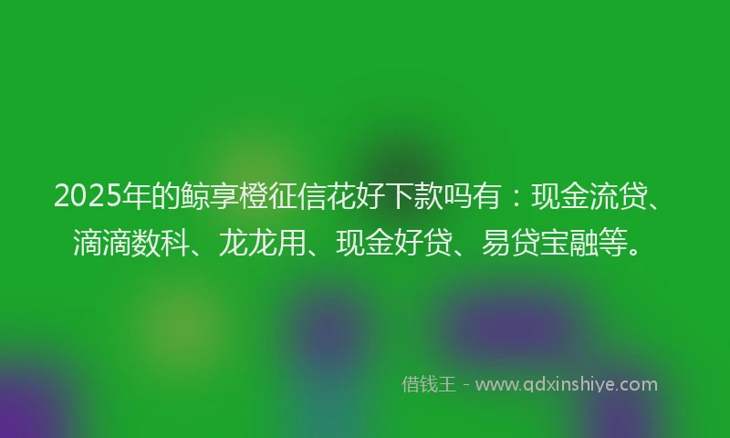 2025年的鲸享橙征信花好下款吗有：现金流贷、滴滴数科、龙龙用、现金好贷、易贷宝融等。