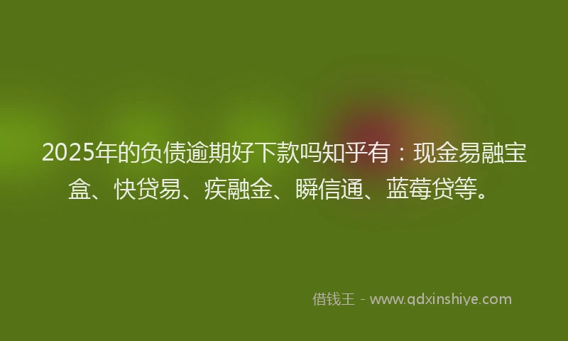 2025年的负债逾期好下款吗知乎有：现金易融宝盒、快贷易、疾融金、瞬信通、蓝莓贷等。