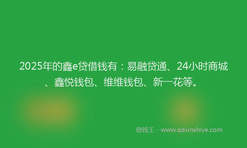 2025年的鑫e贷借钱有：易融贷通、24小时商城、鑫悦钱包、维维钱包、新一花等。