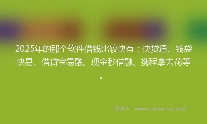 2025年的那个软件借钱比较快有：快贷通、钱袋快易、借贷宝易融、现金秒借融、携程拿去花等。