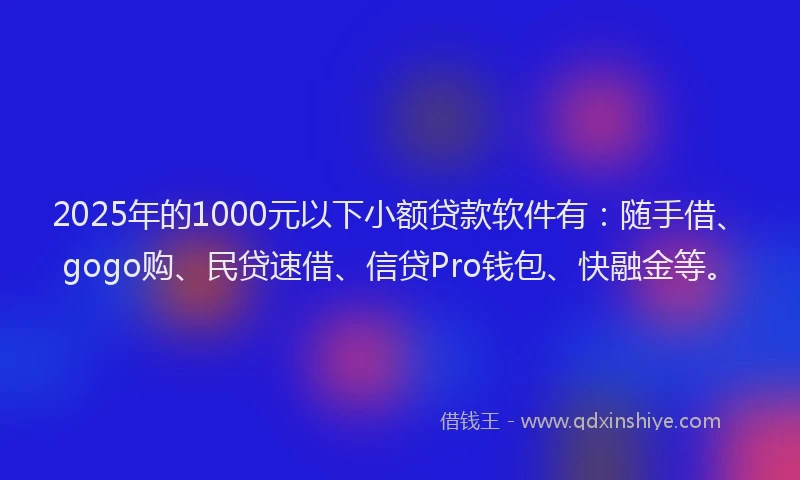 2025年的1000元以下小额贷款软件有：随手借、gogo购、民贷速借、信贷Pro钱包、快融金等。