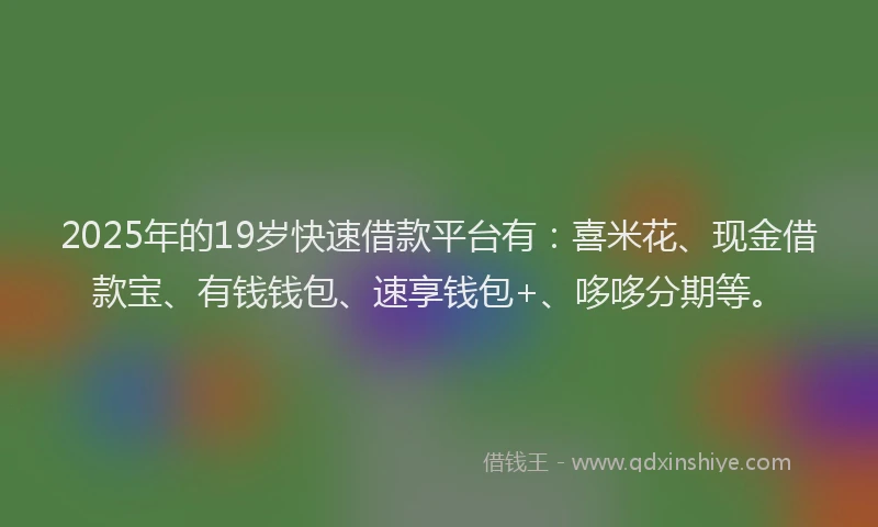 2025年的19岁快速借款平台有：喜米花、现金借款宝、有钱钱包、速享钱包+、哆哆分期等。