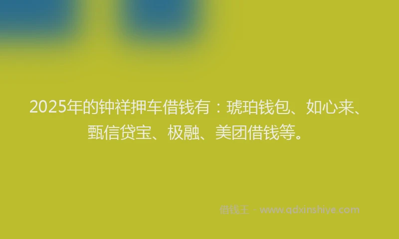 2025年的钟祥押车借钱有：琥珀钱包、如心来、甄信贷宝、极融、美团借钱等。