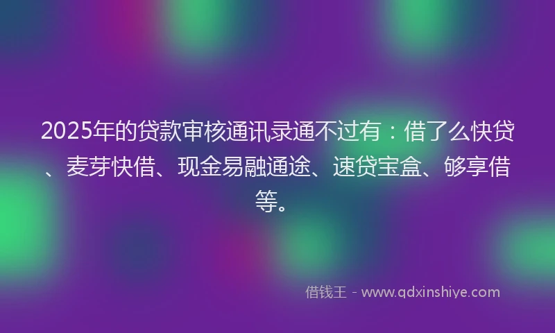 2025年的贷款审核通讯录通不过有：借了么快贷、麦芽快借、现金易融通途、速贷宝盒、够享借等。