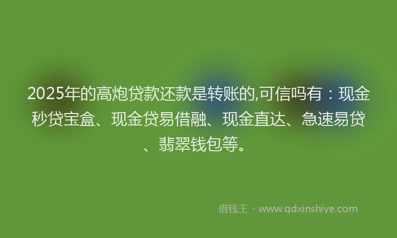 2025年的高炮贷款还款是转账的,可信吗有：现金秒贷宝盒、现金贷易借融、现金直达、急速易贷、翡翠钱包等。