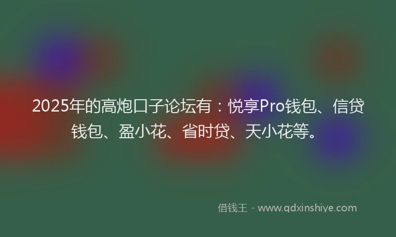 2025年的高炮口子论坛有：悦享Pro钱包、信贷钱包、盈小花、省时贷、天小花等。