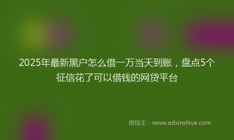 2025年最新黑户怎么借一万当天到账，盘点5个征信花了可以借钱的网贷平台