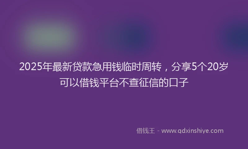 2025年最新贷款急用钱临时周转，分享5个20岁可以借钱平台不查征信的口子
