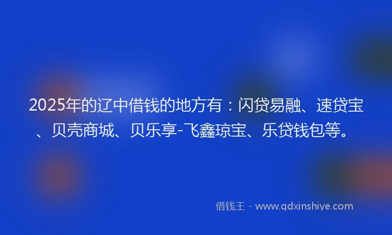 2025年的辽中借钱的地方有：闪贷易融、速贷宝、贝壳商城、贝乐享-飞鑫琼宝、乐贷钱包等。